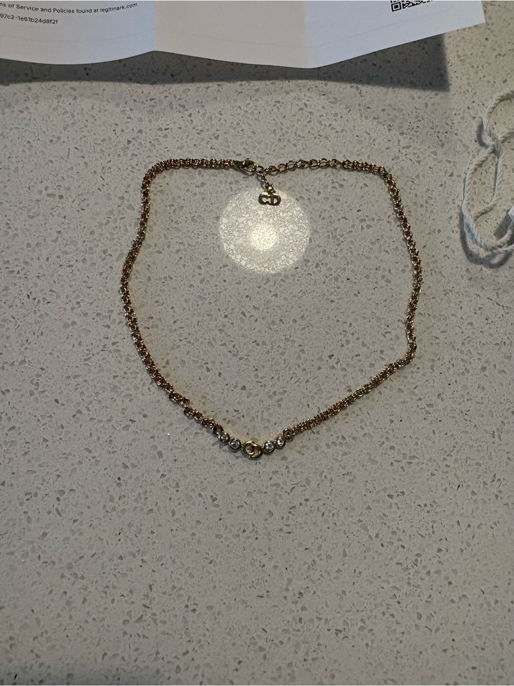 Dior Gold Chain Necklace with Crystal-Set Center and CD Charm - Picture 2 of 5